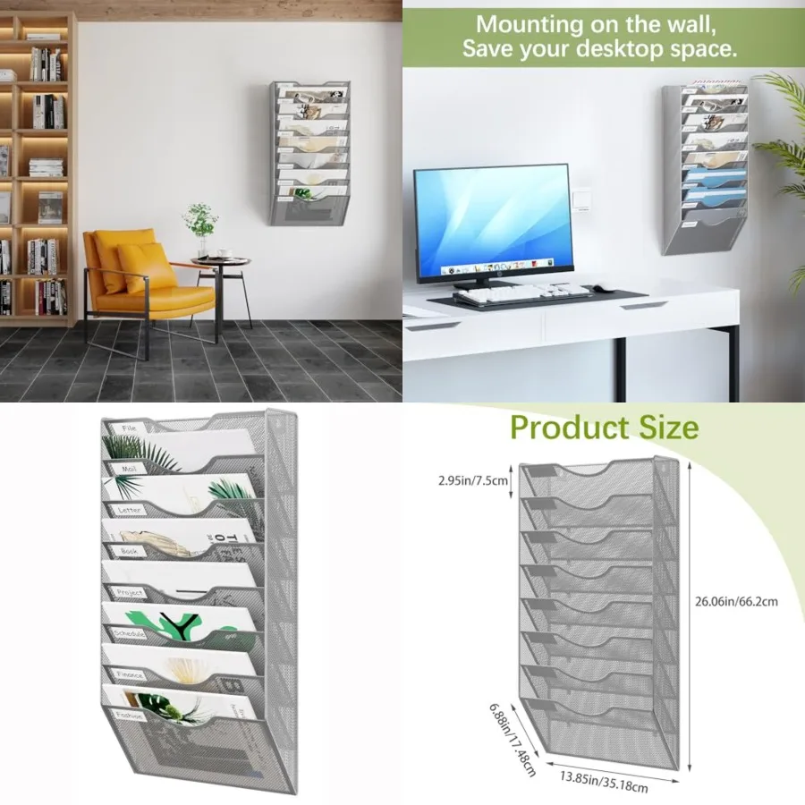 8 Pocket Mesh Wall File Organizer, Hanging Paper Folder Holder with Classify Label, Vertical Wall Mount Mail Organizer for Offi
8 Pocket Mesh Wall File Organizer, Hanging Paper Folder Holder with Classify Label, Vertical Wall Mount Mail Organizer for Offi