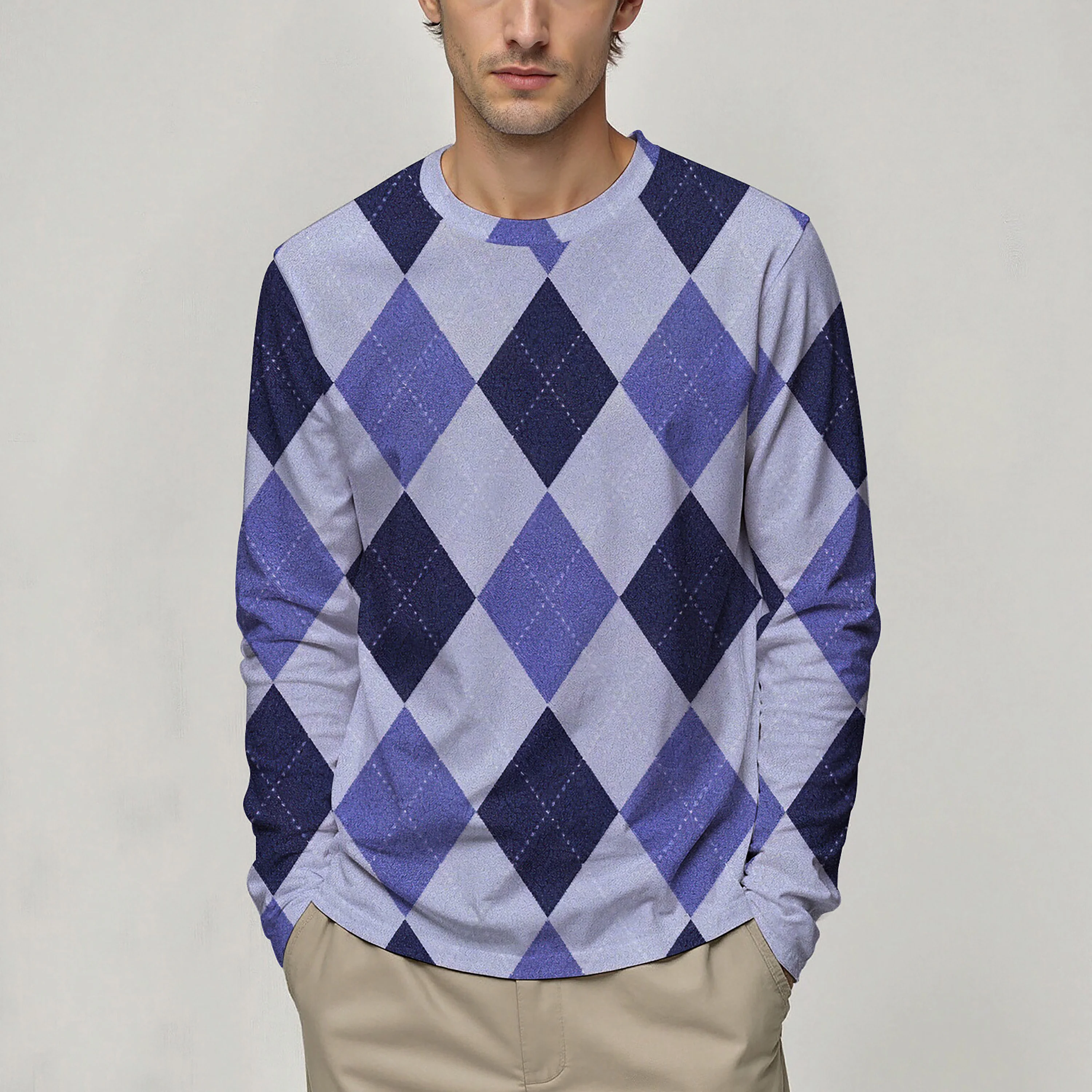 Men's minimalist houndstooth printed casual versatile long sleeved round neck T-shirt, a must-have top for home and commuting
Men's minimalist houndstooth printed casual versatile long sleeved round neck T-shirt, a must-have top for home and commuting