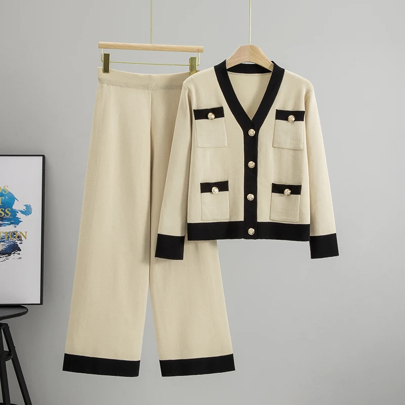 Fashion Contrast Color Casual Women's Pants 2 Piece Set Autumn And Winter New Slim Fit V Neck Cardigan Pants Female Office Suit
Fashion Contrast Color Casual Women's Pants 2 Piece Set Autumn And Winter New Slim Fit V Neck Cardigan Pants Female Office Suit