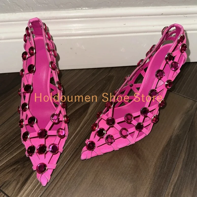 Summer Breathable Hollow Crystal Gem Inlay Fashion Roman Sandals Sexy Slingback Back Strap Pointed Toe Slip On Stiletto Sandals
Summer Breathable Hollow Crystal Gem Inlay Fashion Roman Sandals Sexy Slingback Back Strap Pointed Toe Slip On Stiletto Sandals