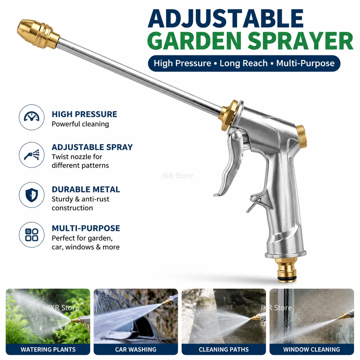 Adjustable Garden Water Spray Gun High Pressure Hose Nozzle for Watering Plants Car Washing Patio Lawn Cleaning Use
Adjustable Garden Water Spray Gun High Pressure Hose Nozzle for Watering Plants Car Washing Patio Lawn Cleaning Use