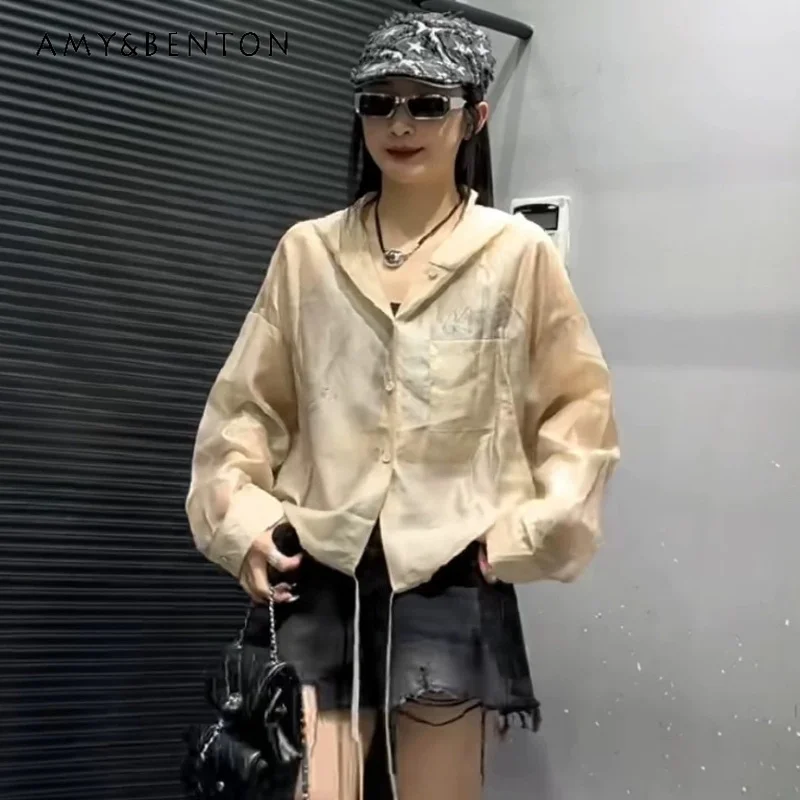 European Style Women's Colorful Shirt Summer New Rhinestone Letter Pattern Casual Hooded Thin Loose Blouse Coat Trendy Clothes
European Style Women's Colorful Shirt Summer New Rhinestone Letter Pattern Casual Hooded Thin Loose Blouse Coat Trendy Clothes
