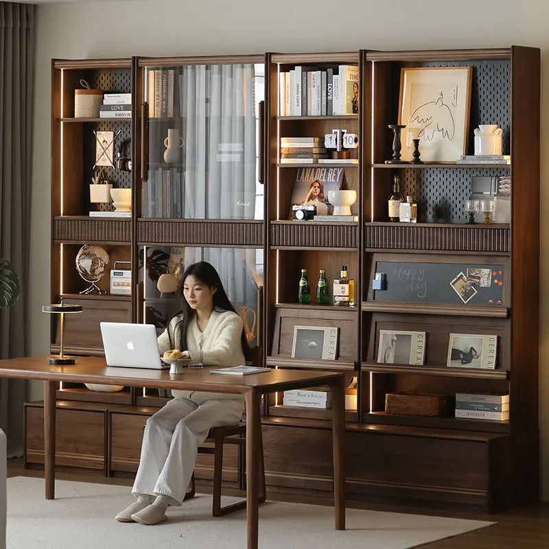 PYJ Xingluo card seat integrated living room black walnut solid wood floor combination display cabinet
PYJ Xingluo card seat integrated living room black walnut solid wood floor combination display cabinet