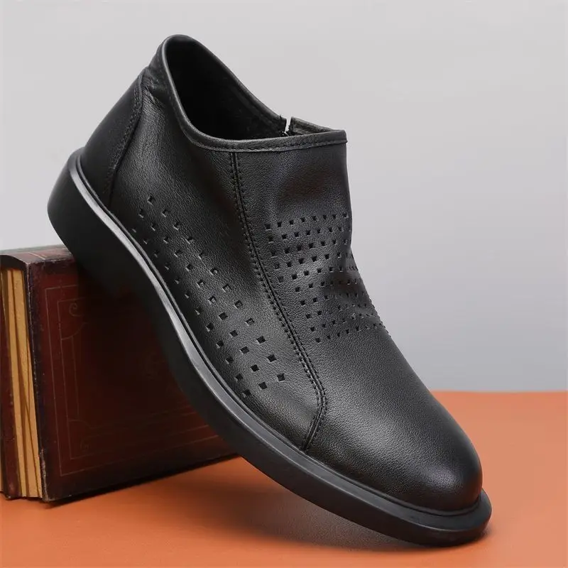 Vintage Genuine Leather Men's Casual Shoes Summer Perforated Roud Toe Thick Bottom Loafers British Style Side Zip Disnger Flats
Vintage Genuine Leather Men's Casual Shoes Summer Perforated Roud Toe Thick Bottom Loafers British Style Side Zip Disnger Flats