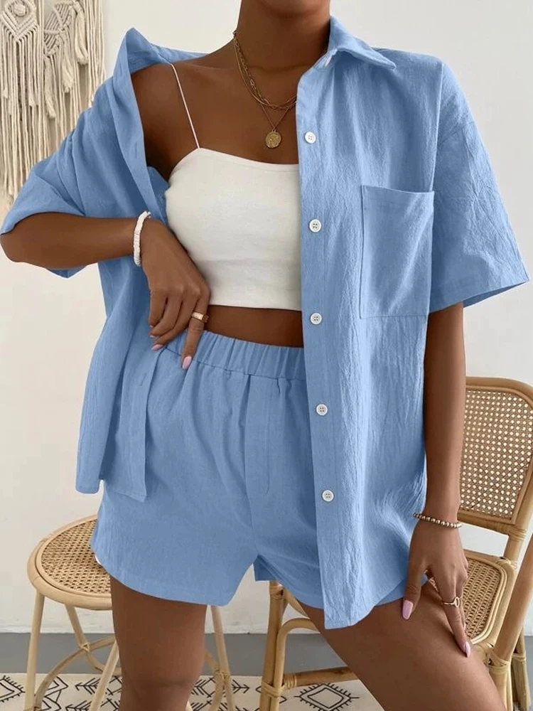 New In Matching Sets Women Suit Short Sleeve Casual Elegant Green Soild Two Piece Set Women Outfit Suit Shorts Shirt For Women
New In Matching Sets Women Suit Short Sleeve Casual Elegant Green Soild Two Piece Set Women Outfit Suit Shorts Shirt For Women