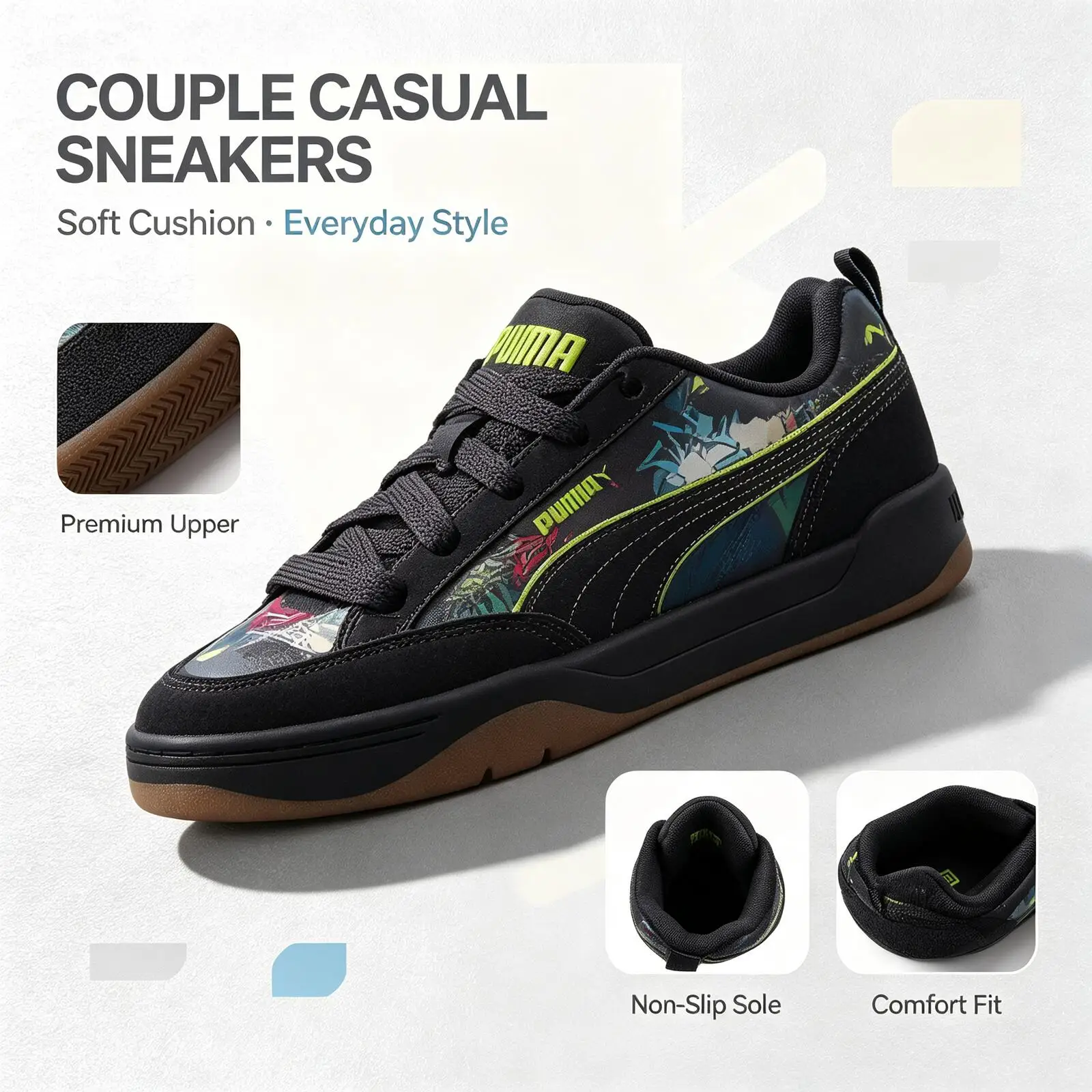 PUMA Couple Skate Shoes Graffiti Print Low Top Sneakers Gum Rubber Sole Non Slip Street Fashion Casual Walking Shoes 406664-01
PUMA Couple Skate Shoes Graffiti Print Low Top Sneakers Gum Rubber Sole Non Slip Street Fashion Casual Walking Shoes 406664-01