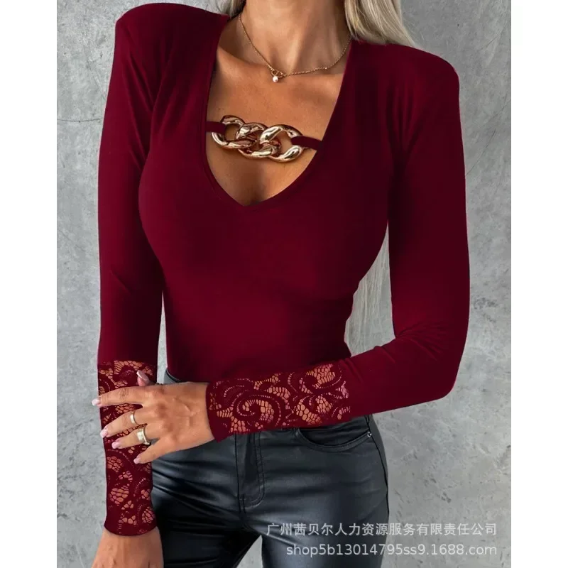 New Women's Long-Sleeved Slim Fit Printed Solid Lace T-shirt 2023 Spring Autumn T-shirt Top Women's Sexy V-neck Pullover T-shirt
New Women's Long-Sleeved Slim Fit Printed Solid Lace T-shirt 2023 Spring Autumn T-shirt Top Women's Sexy V-neck Pullover T-shirt