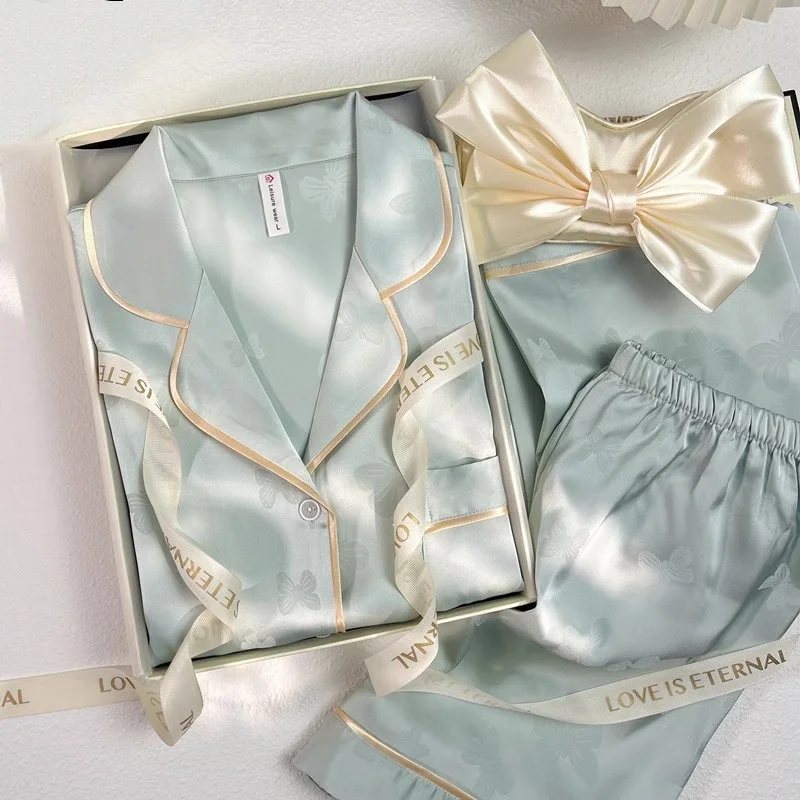 Pajama Set Women 2025 New Ice Silk Pijama Mujer Long Sleeve Long Pants Luxury Blue Butterfly Home Wear Two-piece Suit
Pajama Set Women 2025 New Ice Silk Pijama Mujer Long Sleeve Long Pants Luxury Blue Butterfly Home Wear Two-piece Suit