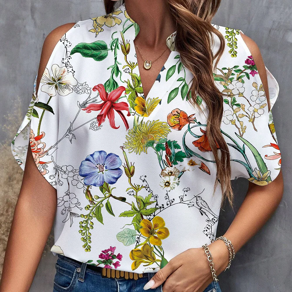 2026 Summer New Arrival Women's Blouse V Neck Cold Shoulder Short Sleeve Loose Slimming Floral Print Shirt
2026 Summer New Arrival Women's Blouse V Neck Cold Shoulder Short Sleeve Loose Slimming Floral Print Shirt