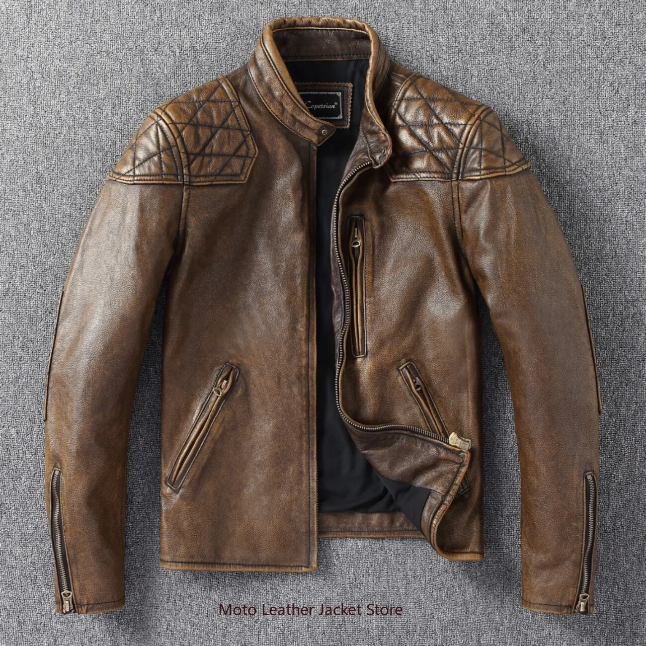Retro Washed Ginger Yellow Pure Cowhide Motorcycle Jacket, Men's Short Slim Stand Collar Genuine Leather Outwear
Retro Washed Ginger Yellow Pure Cowhide Motorcycle Jacket, Men's Short Slim Stand Collar Genuine Leather Outwear