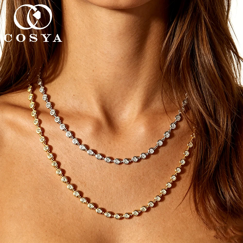 COSYA 3mm All Round Moissanite Tennis Necklace for Women 100% S925 Silver Plated 18K Gold Bubble Certified Party Fine Jewelry
COSYA 3mm All Round Moissanite Tennis Necklace for Women 100% S925 Silver Plated 18K Gold Bubble Certified Party Fine Jewelry