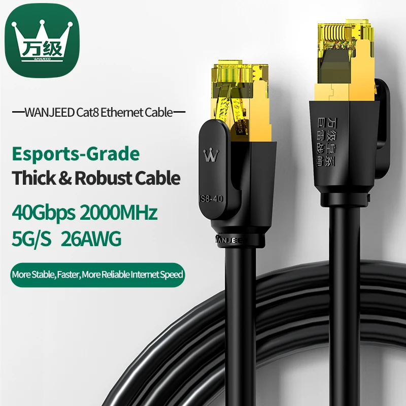 WANJEED Cat8 cable ethernet SFTP 40Gbps 2000MHz RJ45 Network Lan cable High speed internet cable 26AWG Patch cord
WANJEED Cat8 cable ethernet SFTP 40Gbps 2000MHz RJ45 Network Lan cable High speed internet cable 26AWG Patch cord