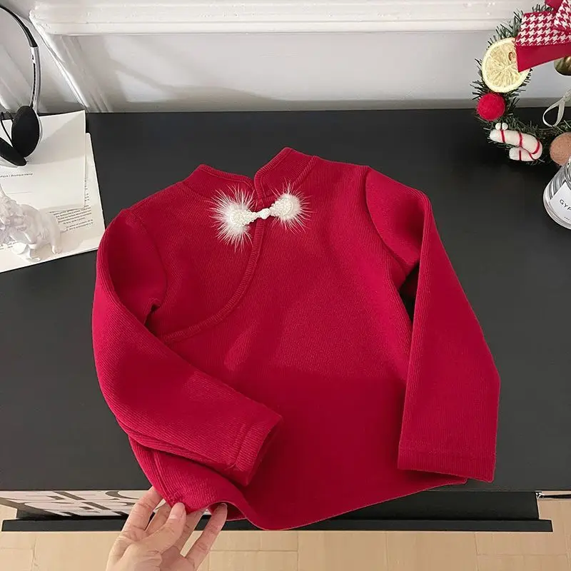 2024 winter warm fashionable crewneck thickened inside girls' sweater pearl disc buckle bevel edge plus fleece knit base shirt
2024 winter warm fashionable crewneck thickened inside girls' sweater pearl disc buckle bevel edge plus fleece knit base shirt