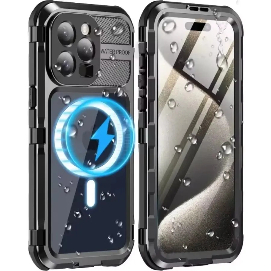 IP68 Waterproof Metal Frame Case For iPhone 16 15 Pro Max 14 Plus With Screen Protector Wireless Charging Magnetic Phone Cover
IP68 Waterproof Metal Frame Case For iPhone 16 15 Pro Max 14 Plus With Screen Protector Wireless Charging Magnetic Phone Cover