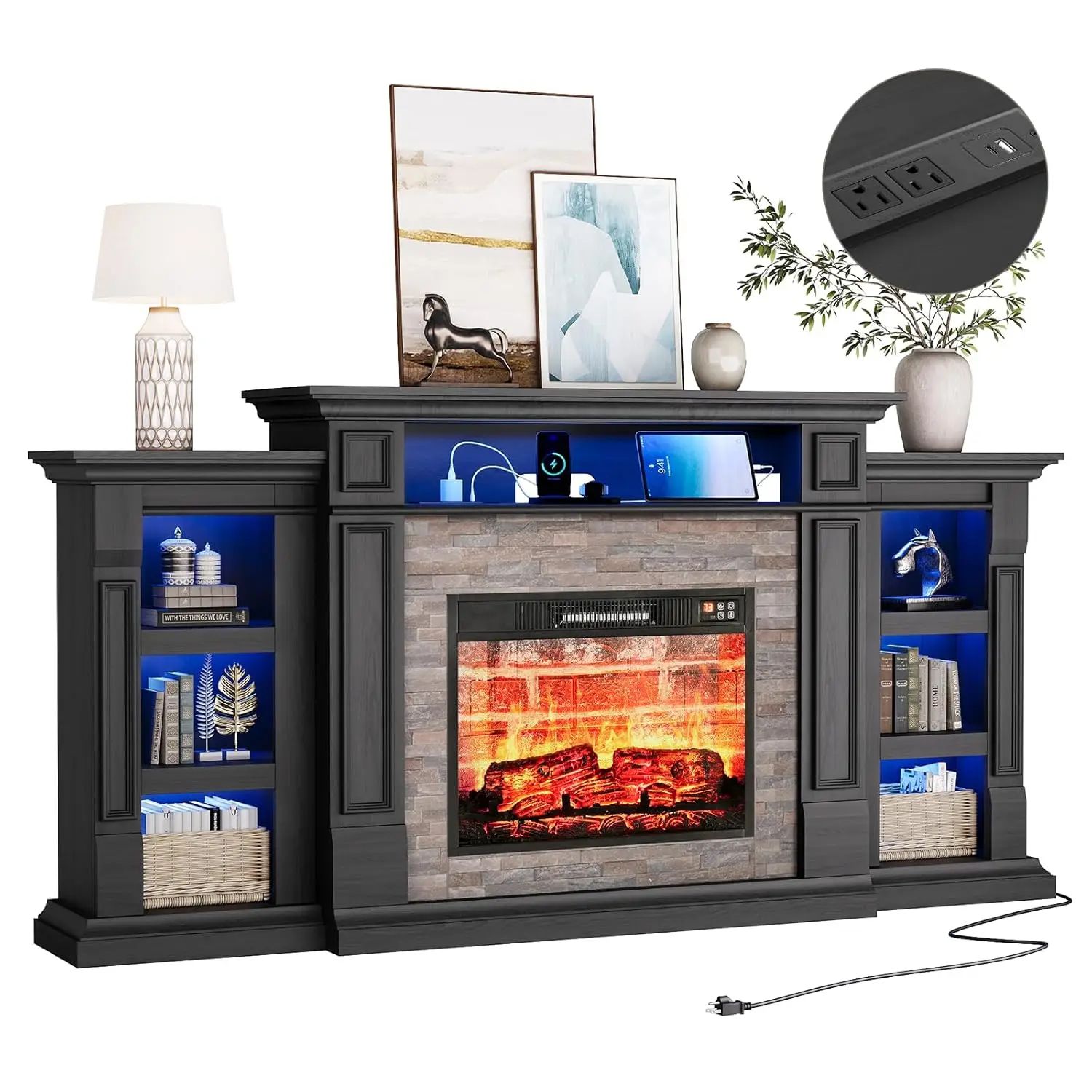 72'' Fireplace TV Stand with Outlet & LED, Electric Fireplace with Mantel, Entertainment Center with Storage, 23'', Custom
72'' Fireplace TV Stand with Outlet & LED, Electric Fireplace with Mantel, Entertainment Center with Storage, 23'', Custom