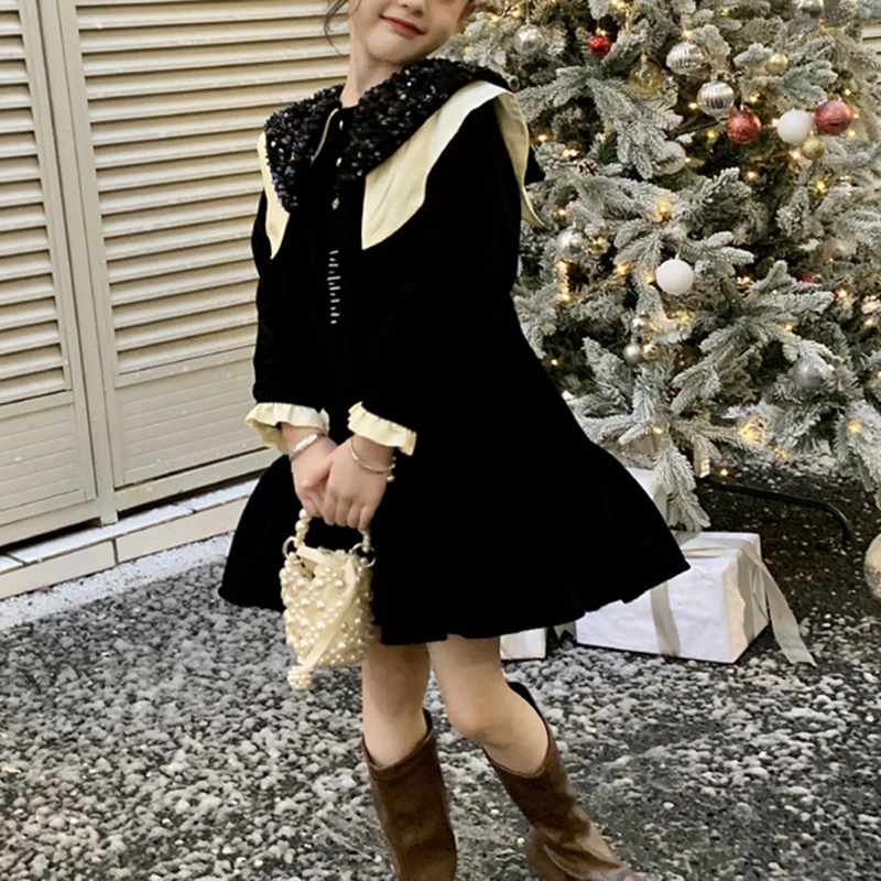 Girls' Celebration Velvet Dress 2024 Autumn and Winter New Sequent Doll Collaring Temperament Grand Fashion Princess Skirt
Girls' Celebration Velvet Dress 2024 Autumn and Winter New Sequent Doll Collaring Temperament Grand Fashion Princess Skirt