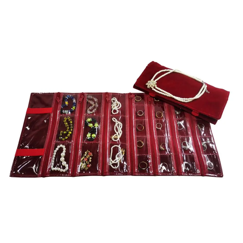 Velvet Travel Jewelry Case Roll Bag Organizer for Necklace Bracelet Earrings Ring, 15 Zipped Grids, PVC Cover Wine red burgundy
Velvet Travel Jewelry Case Roll Bag Organizer for Necklace Bracelet Earrings Ring, 15 Zipped Grids, PVC Cover Wine red burgundy