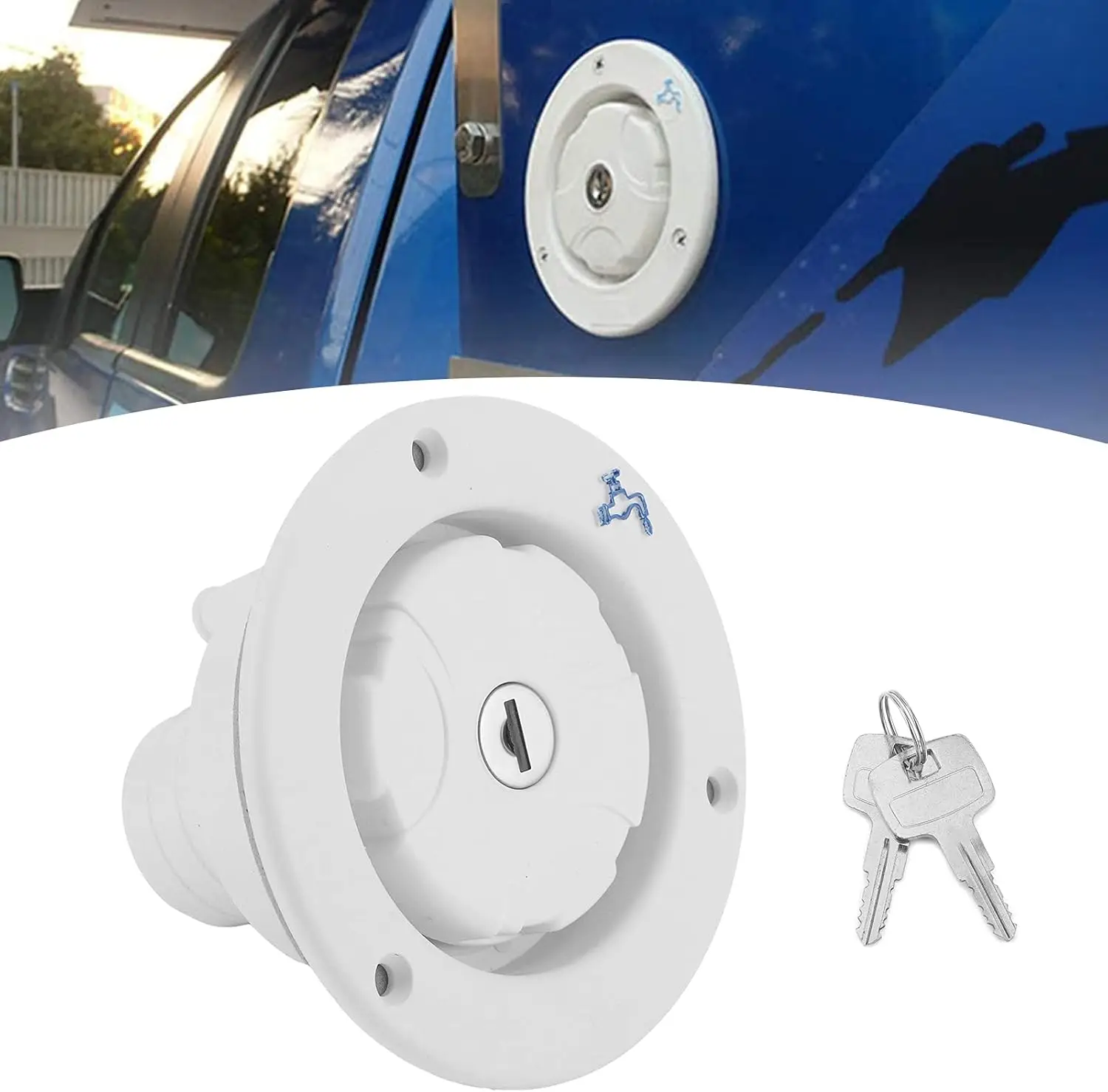 RV Gravity Water Inlet Cover For Fiamma Fresh Water Inlet Housing & Locking Cap Caliber 38mm With 2keys Caravan Motorhome Part
RV Gravity Water Inlet Cover For Fiamma Fresh Water Inlet Housing & Locking Cap Caliber 38mm With 2keys Caravan Motorhome Part
