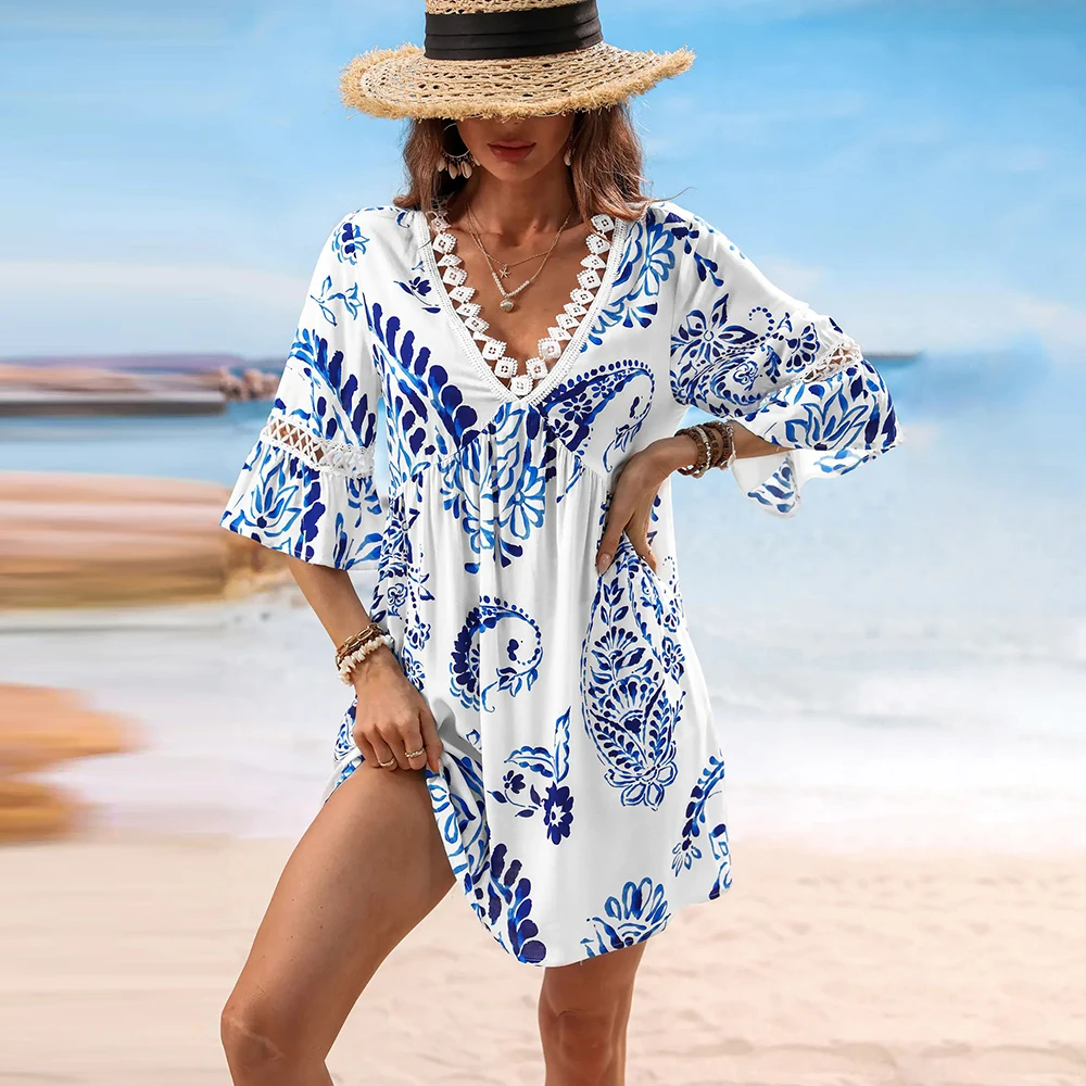 Plus Size Floral Print Women's Dress Casual Deep V-Neck Loose Patchwork Short Sleeves Summer Straight Vacation Beach Dresses
Plus Size Floral Print Women's Dress Casual Deep V-Neck Loose Patchwork Short Sleeves Summer Straight Vacation Beach Dresses