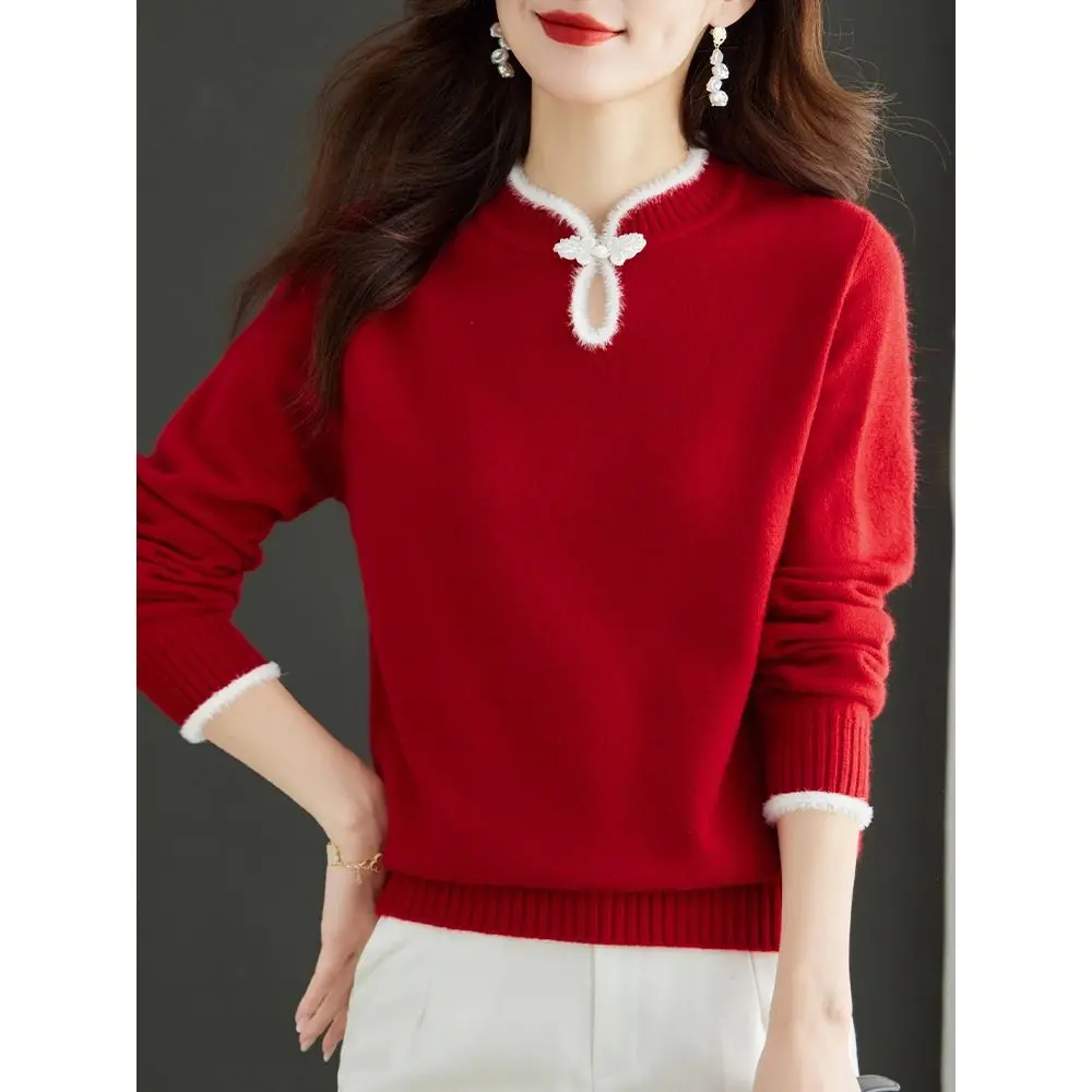 Women's New Autumn and Winter Clothes Large-size Red Sweater Chinese Women's Chinese Style Base Shirt
Women's New Autumn and Winter Clothes Large-size Red Sweater Chinese Women's Chinese Style Base Shirt