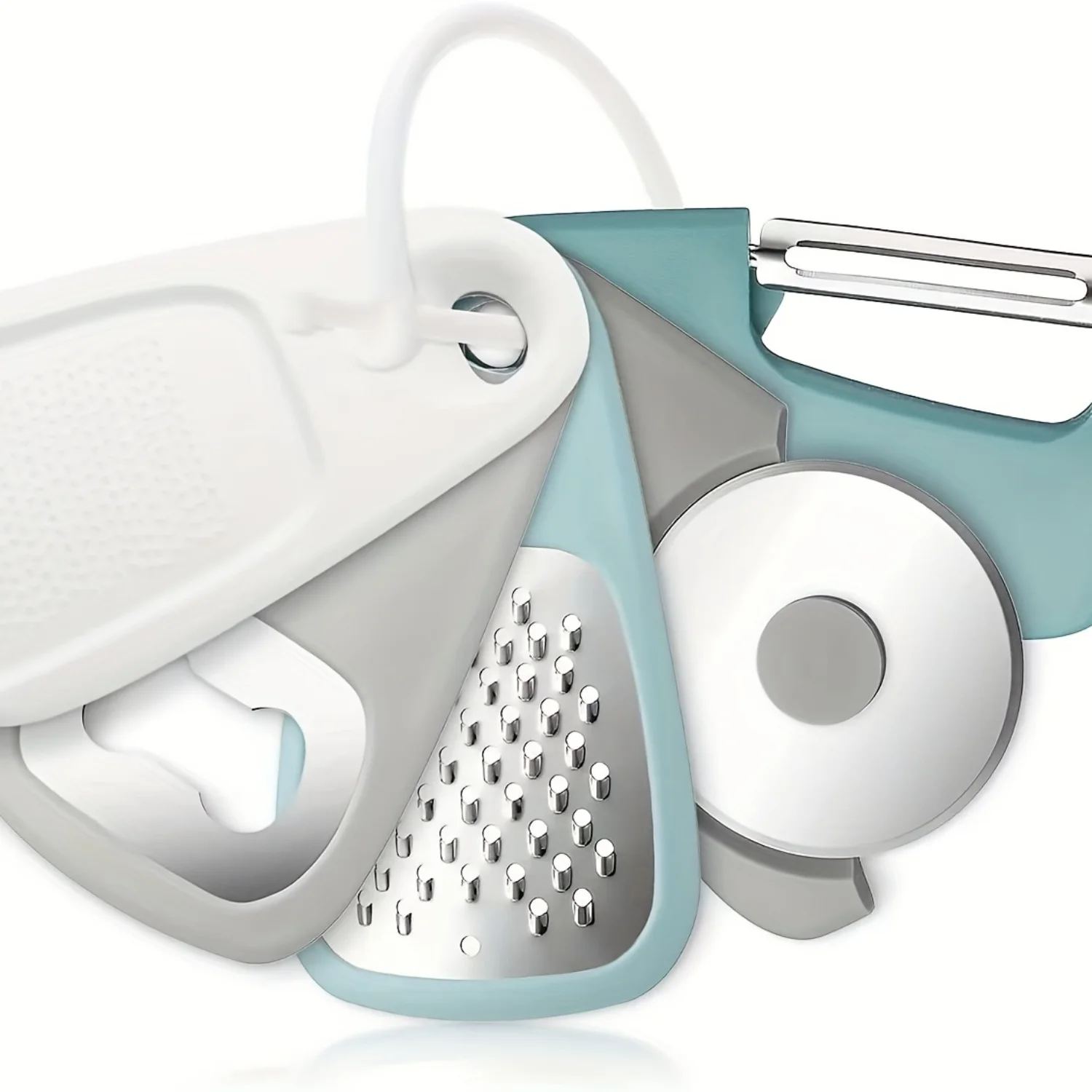 5-Piece Kitchen Set: Cheese Grater, Opener, Pizza Cutter, Peeler, Grinder - Multi-Functional, Durable & Space-Saving Tools for C
5-Piece Kitchen Set: Cheese Grater, Opener, Pizza Cutter, Peeler, Grinder - Multi-Functional, Durable & Space-Saving Tools for C