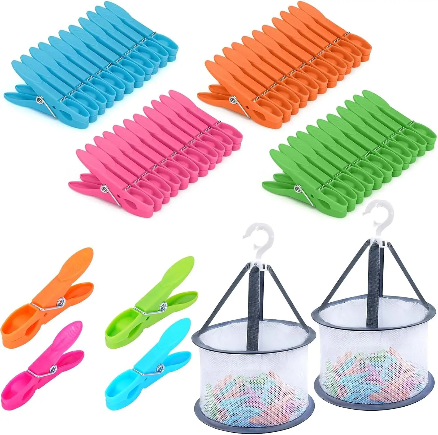 【48-Count Laundry Clip Set】with 2 Gray Mesh Bags, Windproof Clips for Delicates, Socks - Versatile Hanging Pins with Storage
【48-Count Laundry Clip Set】with 2 Gray Mesh Bags, Windproof Clips for Delicates, Socks - Versatile Hanging Pins with Storage