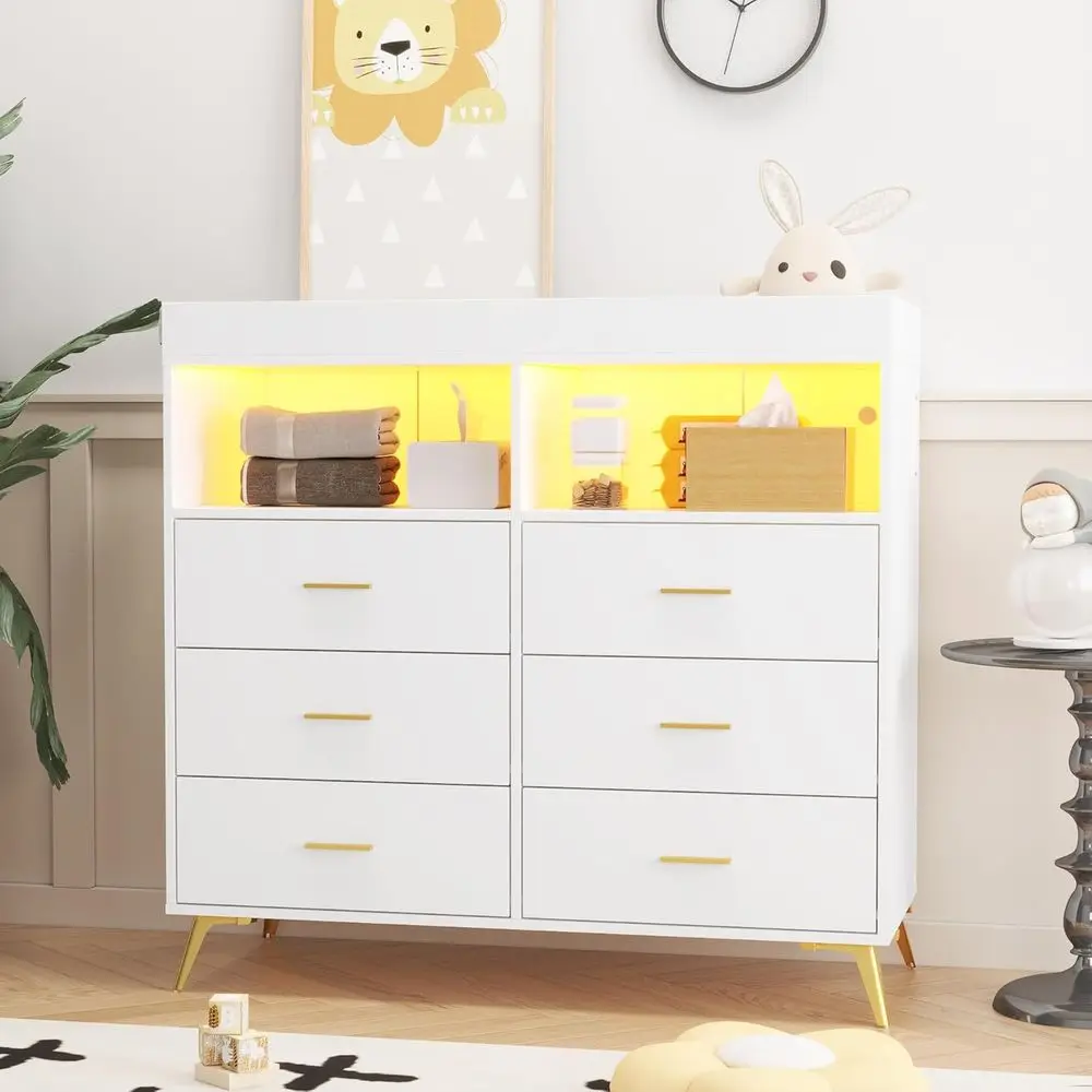 LED-Illuminated Multi-Function Baby Changing Table with 6 Drawers, 2 Shelves, and Diaper Station
LED-Illuminated Multi-Function Baby Changing Table with 6 Drawers, 2 Shelves, and Diaper Station