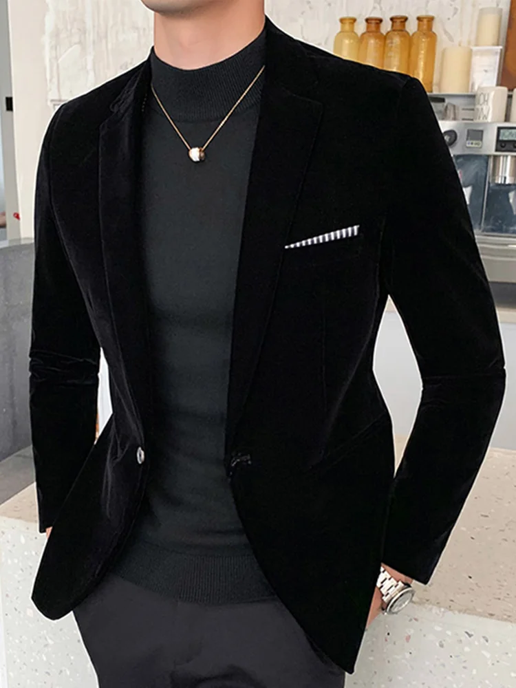 Velvet Men Temperament Turndown Collar Single Button Slim Fit Men Suit Coat Elegant Velvet Lining Male Formal Suit Jacket 2025
Velvet Men Temperament Turndown Collar Single Button Slim Fit Men Suit Coat Elegant Velvet Lining Male Formal Suit Jacket 2025