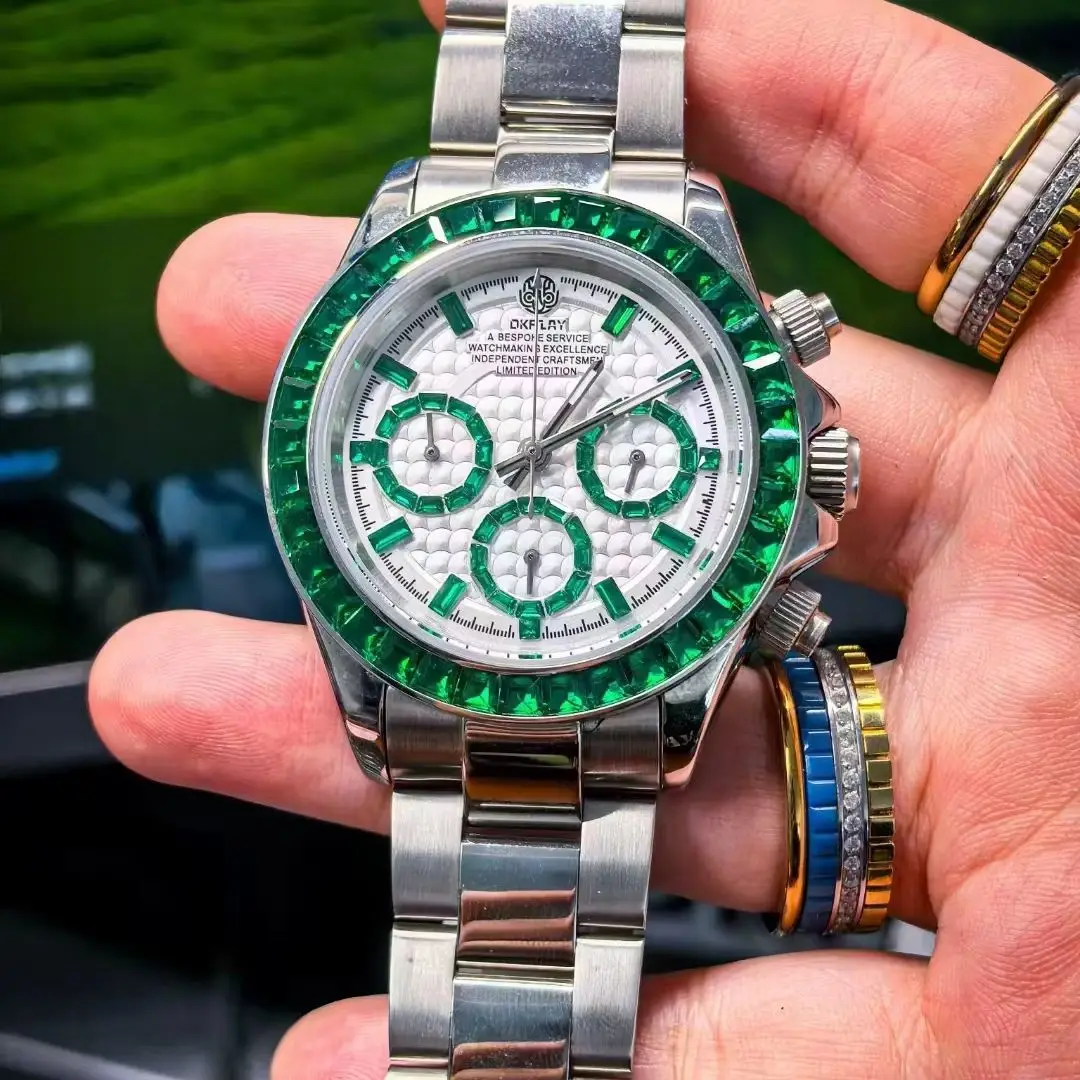 OKPLAY Men Chronograph Watch 40mm Quartz Wristwatch Sapphire 100M Waterproof Crystal Bezel & Dial
OKPLAY Men Chronograph Watch 40mm Quartz Wristwatch Sapphire 100M Waterproof Crystal Bezel & Dial