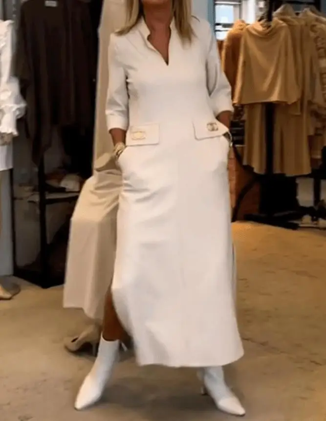 Dresses Women Autumn 2023 Fashion Long Sleeves Fashionable and Simple Style Polo Button Pocket Elegant Long Dress
Dresses Women Autumn 2023 Fashion Long Sleeves Fashionable and Simple Style Polo Button Pocket Elegant Long Dress