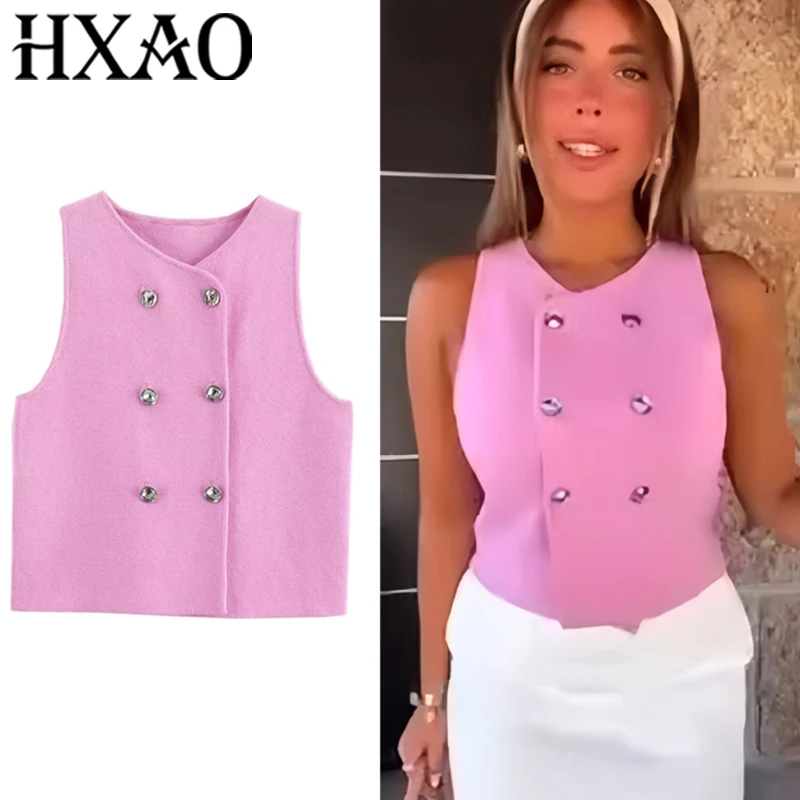 HXAO Woman 2025 Sweater Tops Cropped Sweaters Knit Vest Pink Sweater Sleeveless Vests For Women Double-Breasted Knitted Vest
HXAO Woman 2025 Sweater Tops Cropped Sweaters Knit Vest Pink Sweater Sleeveless Vests For Women Double-Breasted Knitted Vest