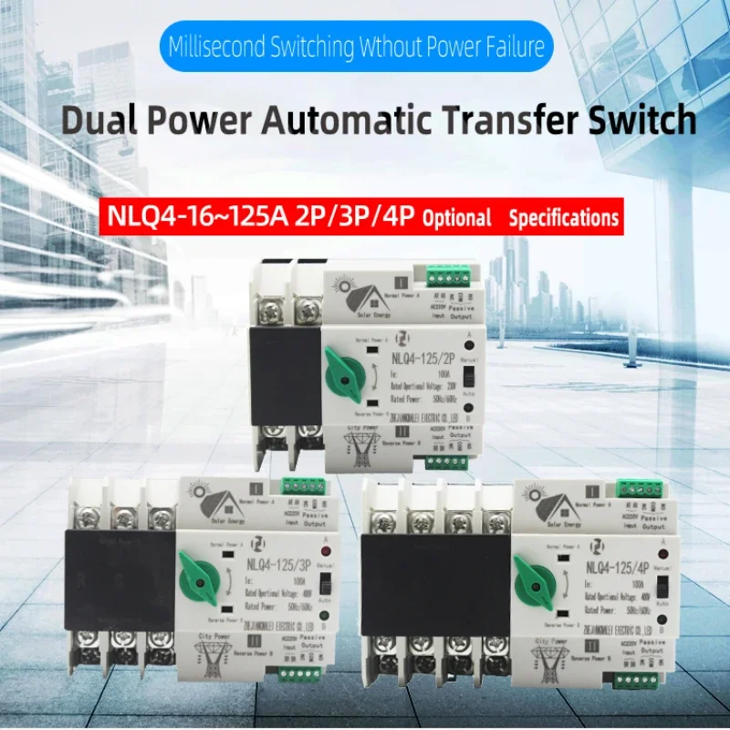 230V Photovoltaic Inverter Model Switching Continuous Power Dual Power Automatic Conversion Switch NLQ4-125/2P 63A 100A 16A-125A 
230V Photovoltaic Inverter Model Switching Continuous Power Dual Power Automatic Conversion Switch NLQ4-125/2P 63A 100A 16A-125A