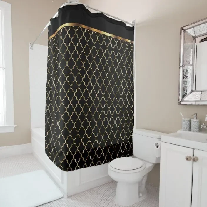 Luxury Black & Gold Shower Curtain, Elegant Geometric Lattice & Chevron Print, Waterproof Polyester Bathroom Curtain with Hooks
Luxury Black & Gold Shower Curtain, Elegant Geometric Lattice & Chevron Print, Waterproof Polyester Bathroom Curtain with Hooks
