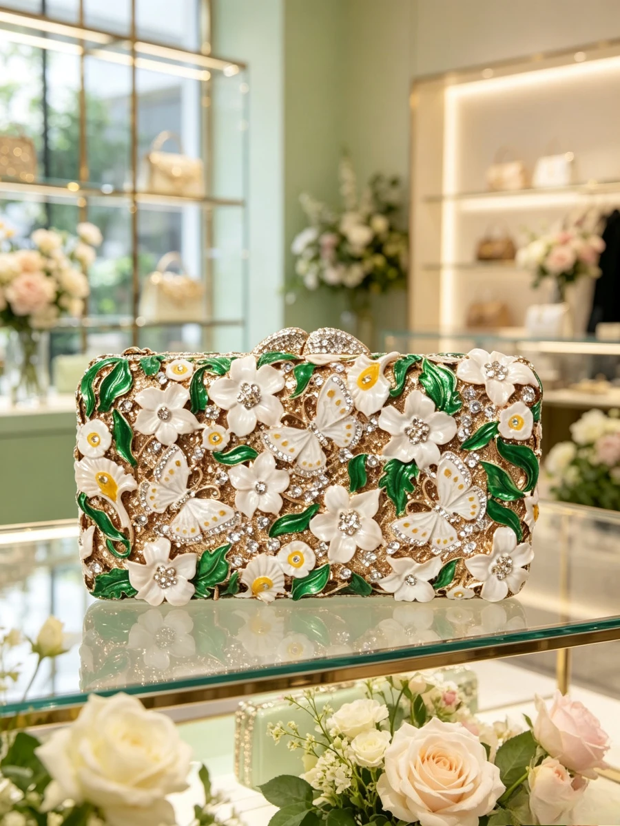 White Floral Butterfly Enamel Rhinestone Rectangle Clutch Luxury Evening Purse For Mature Women Wedding Banquet Pastoral Formal
White Floral Butterfly Enamel Rhinestone Rectangle Clutch Luxury Evening Purse For Mature Women Wedding Banquet Pastoral Formal