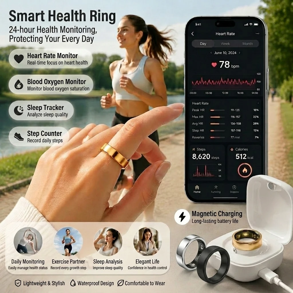 2026 New Smart Ring Heart Rate Blood Pressure Sleep Monitoring Motion Tracking IP68 Waterproof Men Women Smart Ring Holiday Gift
2026 New Smart Ring Heart Rate Blood Pressure Sleep Monitoring Motion Tracking IP68 Waterproof Men Women Smart Ring Holiday Gift