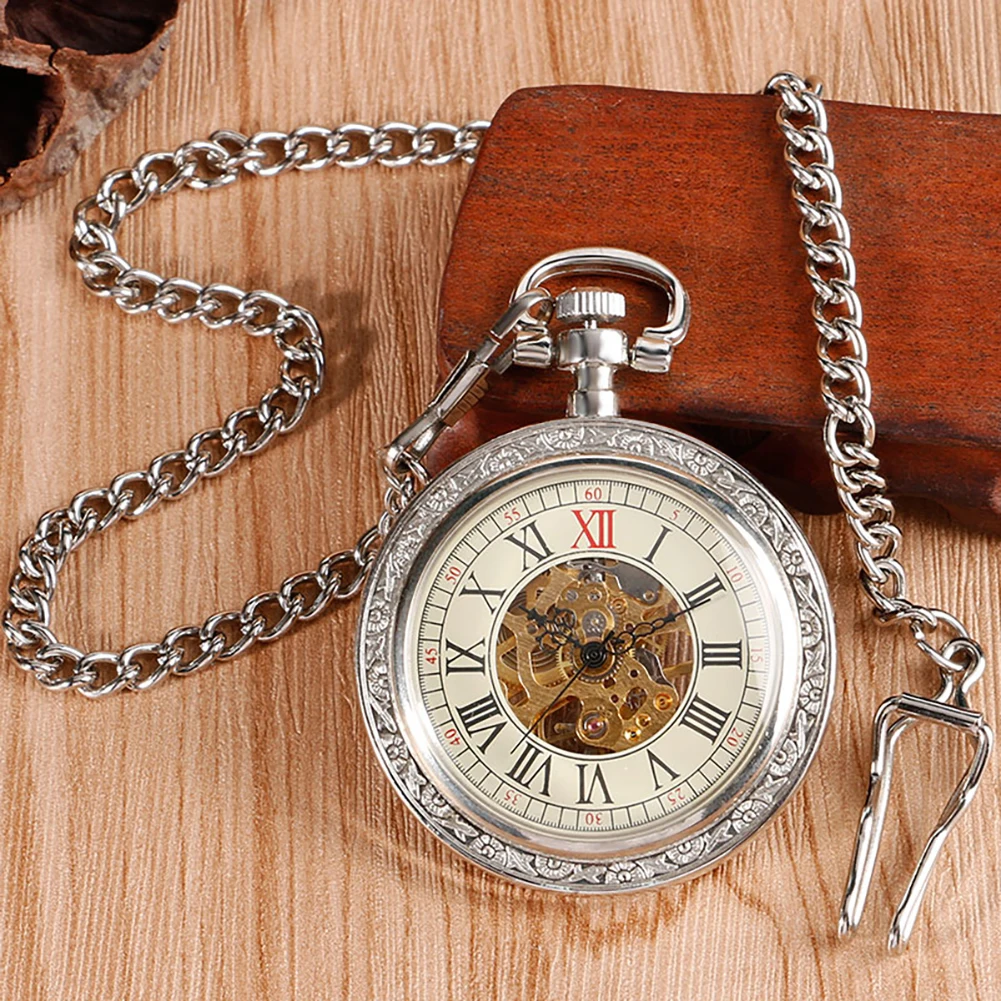 Silver Manual Mechanical Pocket Watch Open Face Roman Numeral Dial with Chain Vintage Style Men's Pendant Pocket Clock Gift
Silver Manual Mechanical Pocket Watch Open Face Roman Numeral Dial with Chain Vintage Style Men's Pendant Pocket Clock Gift