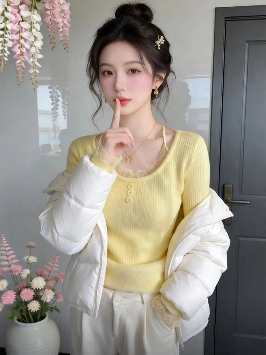 Spring 2026 Women's Lace Inner Wear Base Shirt Stylish Korean Version Slim Fit Long Sleeve round Neck Polyester Fiber Top
Spring 2026 Women's Lace Inner Wear Base Shirt Stylish Korean Version Slim Fit Long Sleeve round Neck Polyester Fiber Top