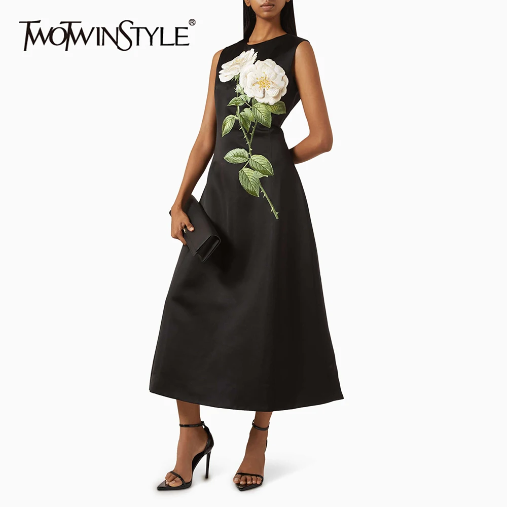 TWOTWINSTYLE Solid Spliced 3D Flower Elegant Long Dresses for Women Round Neck Sleeveless Minimalidt Dress Female Clothing New
TWOTWINSTYLE Solid Spliced 3D Flower Elegant Long Dresses for Women Round Neck Sleeveless Minimalidt Dress Female Clothing New