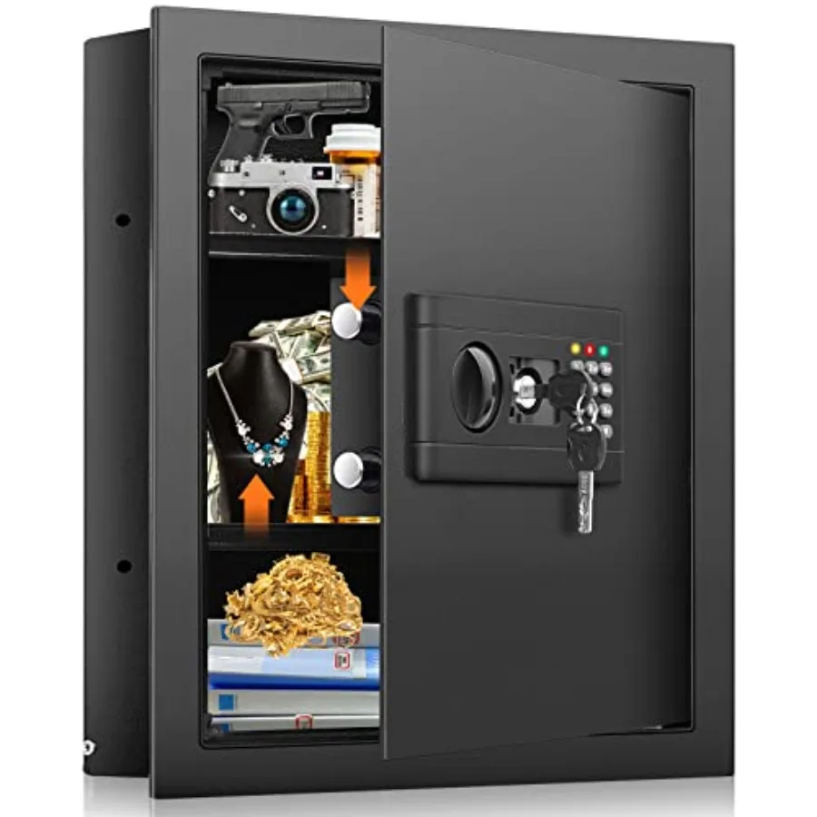 Wall-mounted hidden safe for valuables: 17.7 tall, fits between 16 stud centers, steel construction, black finish, includes 2 r
Wall-mounted hidden safe for valuables: 17.7 tall, fits between 16 stud centers, steel construction, black finish, includes 2 r