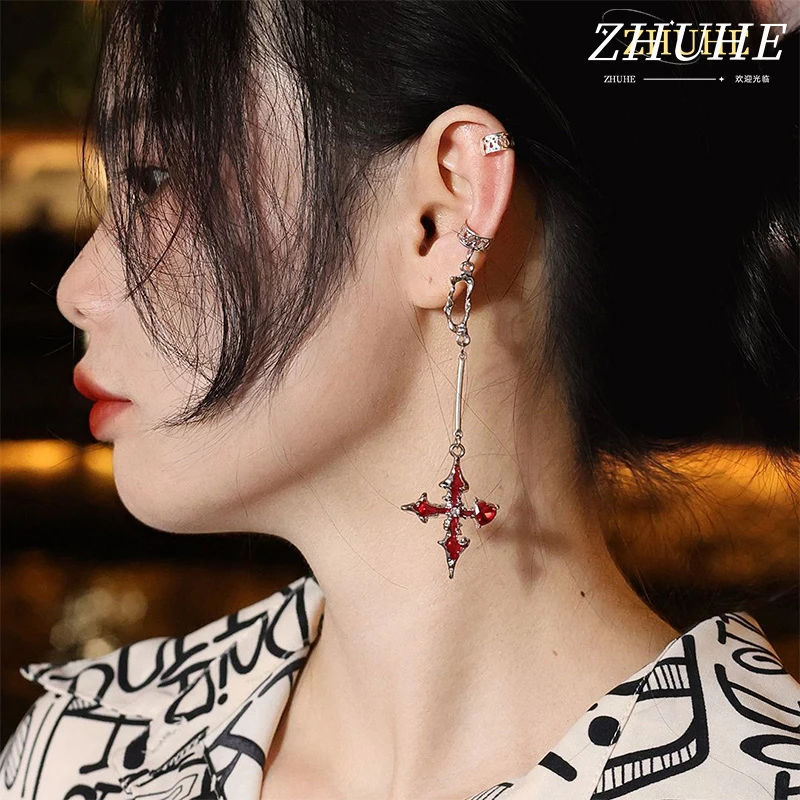 Gothic Cross Drop Earrings Copper Made Jewelry Accessories, Fashion Earrings for Women and Men,Long Dangle Ornament with Red Ena
Gothic Cross Drop Earrings Copper Made Jewelry Accessories, Fashion Earrings for Women and Men,Long Dangle Ornament with Red Ena