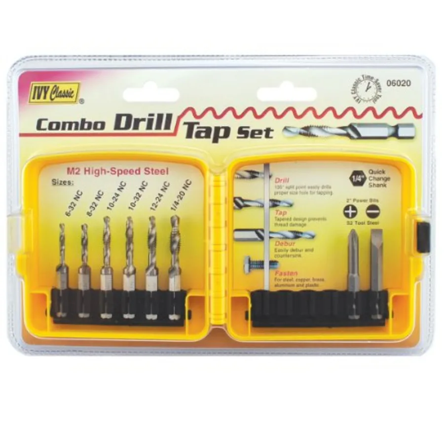 06020 8-Piece Combo Drill/Tap Bit Set M2 High-Speed Steel Sturdy Plastic Case
06020 8-Piece Combo Drill/Tap Bit Set M2 High-Speed Steel Sturdy Plastic Case
