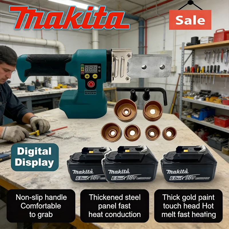 Makita Electric Pipe Welding Machine Cordless Fuser PPR PE Soldering Iron Plastic Tube PP Heating Hot Melt No Battery
Makita Electric Pipe Welding Machine Cordless Fuser PPR PE Soldering Iron Plastic Tube PP Heating Hot Melt No Battery