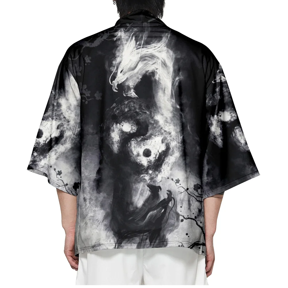 Traditional Kimono Men Yukata Cardigan Shirts Cosplay New Arrival Japanese Style Ink Painting Dragon Print Haori Oversized
Traditional Kimono Men Yukata Cardigan Shirts Cosplay New Arrival Japanese Style Ink Painting Dragon Print Haori Oversized