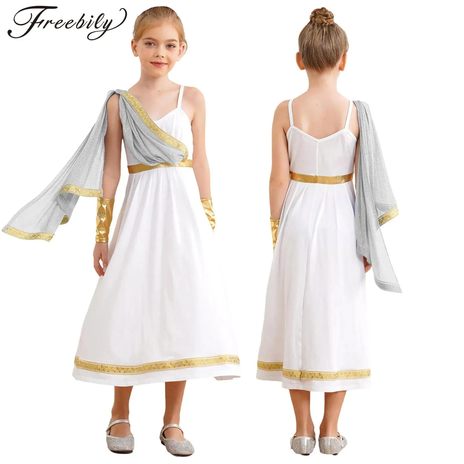 Girls Halloween Ancient Greek Roman Toga Goddesses Princess Cosplay Costume Sleeveless Cape Church Worship Robe Dress with Cuffs
Girls Halloween Ancient Greek Roman Toga Goddesses Princess Cosplay Costume Sleeveless Cape Church Worship Robe Dress with Cuffs