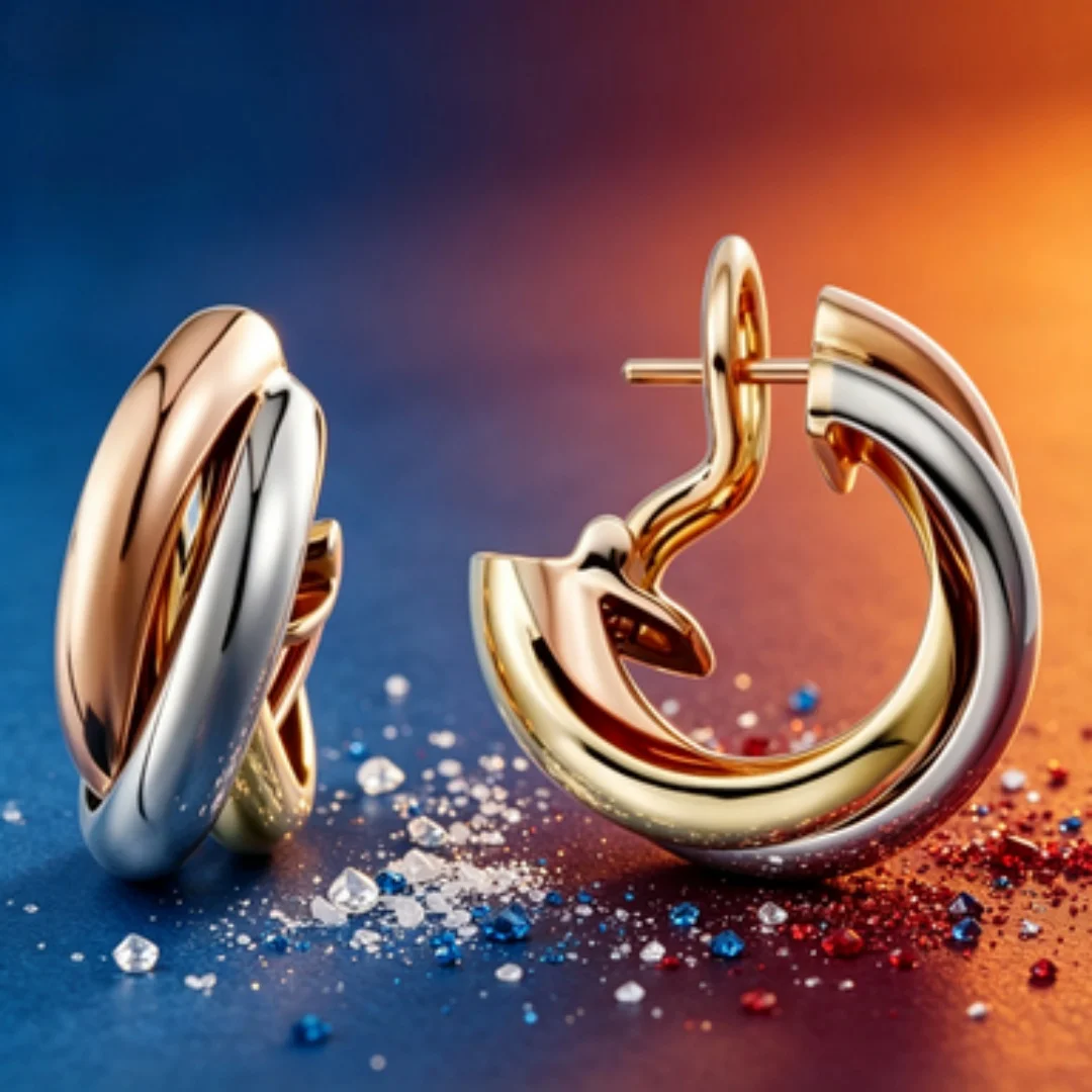 Light luxury three color gold ear buckle, niche winding design, high-end earrings
Light luxury three color gold ear buckle, niche winding design, high-end earrings