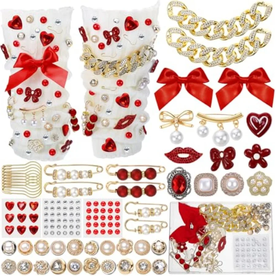 20 Pcs Junk Socks Charms Kit, Gold Brooches and Pins for Women Christmas Gifts, Pearl and Gems Bows Shoe Charms with Safety Pin
20 Pcs Junk Socks Charms Kit, Gold Brooches and Pins for Women Christmas Gifts, Pearl and Gems Bows Shoe Charms with Safety Pin