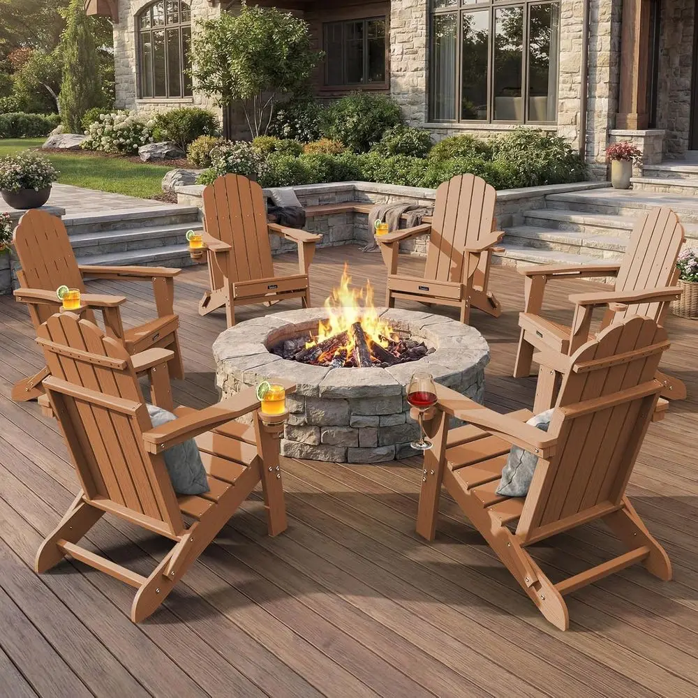 Set of 6 Patio Chairs with Cup Holders, Wood Texture, Outdoor Lawn Furniture, Teak
Set of 6 Patio Chairs with Cup Holders, Wood Texture, Outdoor Lawn Furniture, Teak