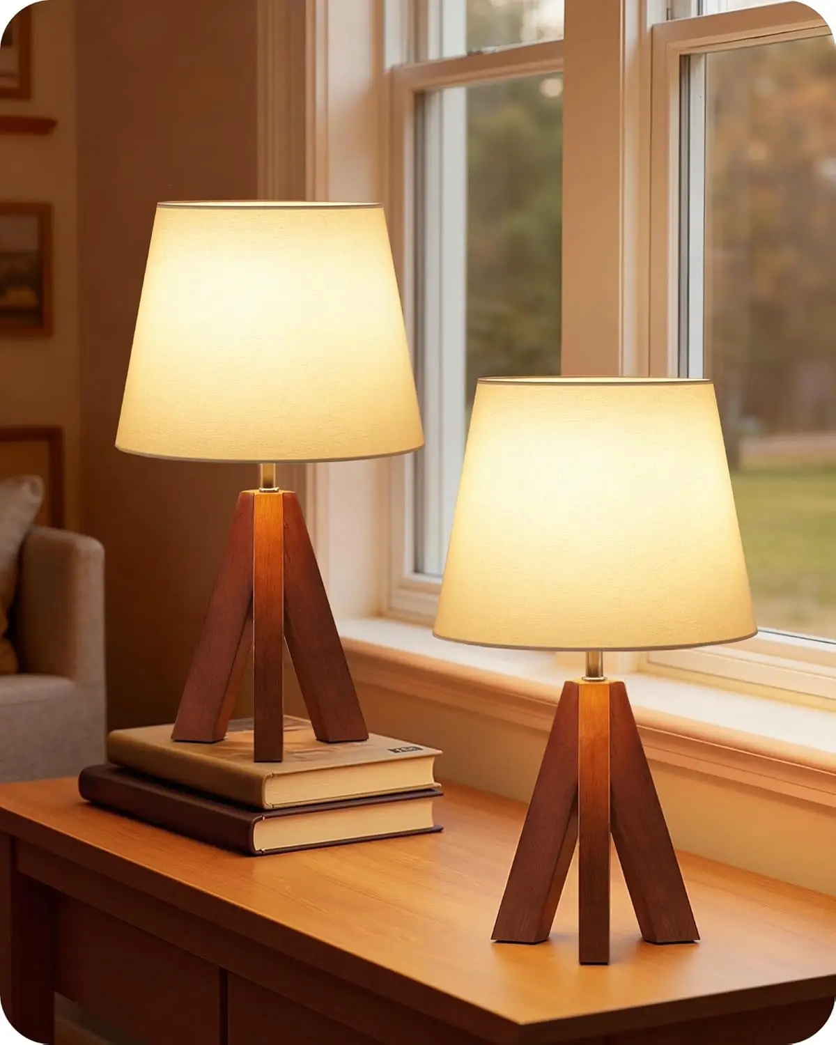 Set of 2 Small Tripod Table Lamps, Modern Nightstand with Fabric Shade, Wood Base for Bedroom Living Room
Set of 2 Small Tripod Table Lamps, Modern Nightstand with Fabric Shade, Wood Base for Bedroom Living Room