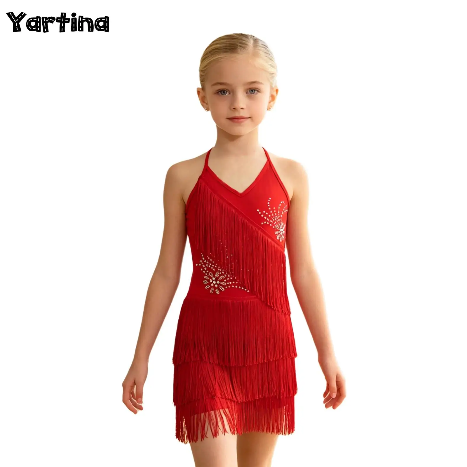 Kids Girls Tassel Fringe Latin Dance Dress Outfits Rhinestone Decor Leotards Dress Halter Neck Latin Dance Performance Costume
Kids Girls Tassel Fringe Latin Dance Dress Outfits Rhinestone Decor Leotards Dress Halter Neck Latin Dance Performance Costume