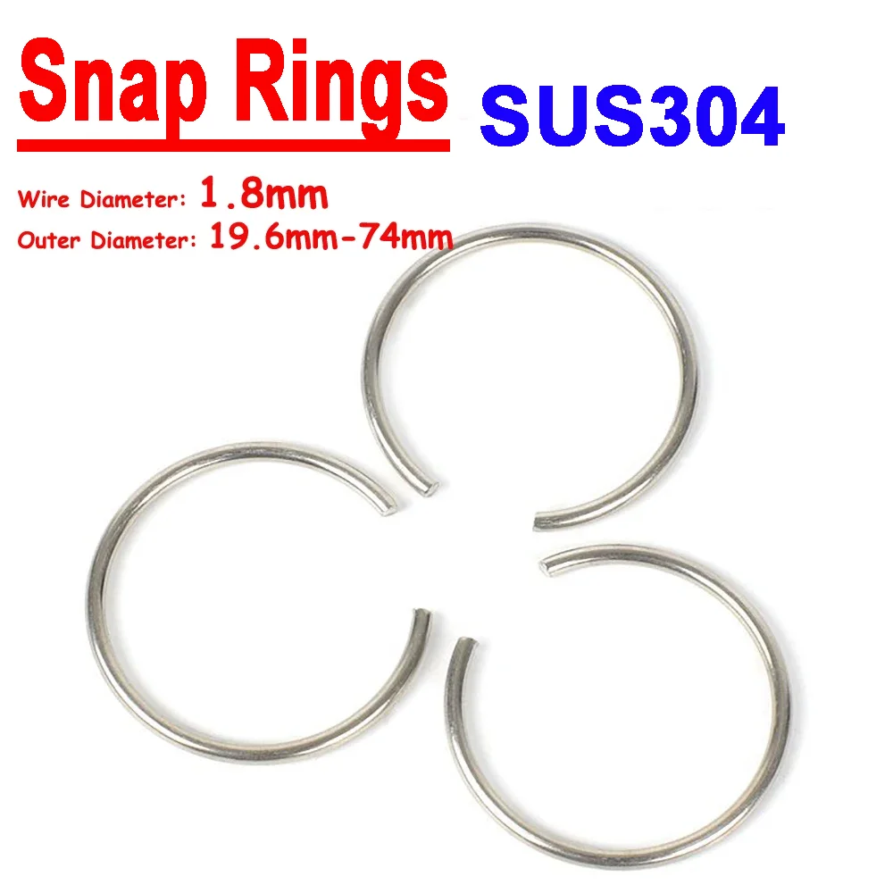 10Pcs Wire d0=1.8mm SUS304 Stainless Steel Round Wire Snap Rings for Hole Retainer Circlips for Shaft OD=19.6mm~74mm
10Pcs Wire d0=1.8mm SUS304 Stainless Steel Round Wire Snap Rings for Hole Retainer Circlips for Shaft OD=19.6mm~74mm